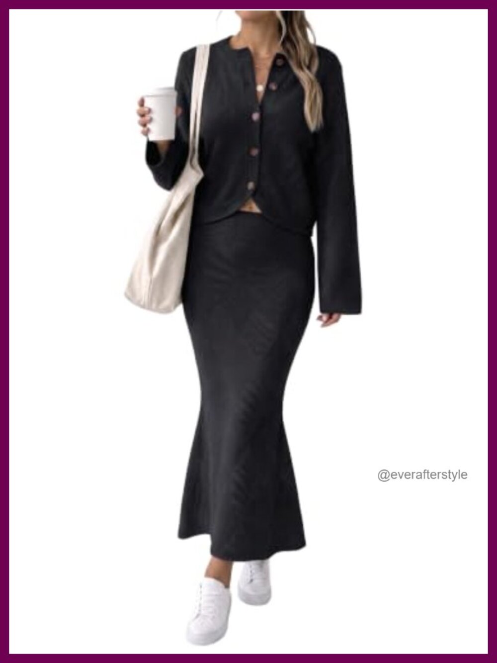 Argyle Knit 2 Piece Sweater Skirt Set Cropped Cardigan Fishtail Maxi Preppy